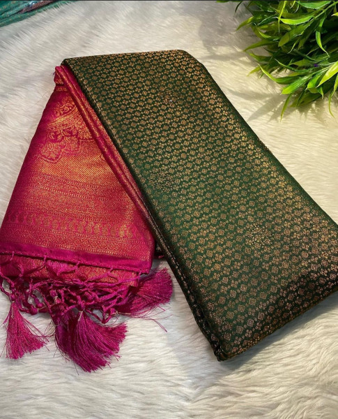Premium Banarasi Softy Silk Saree with Swarovski Crystal Work and Tassels