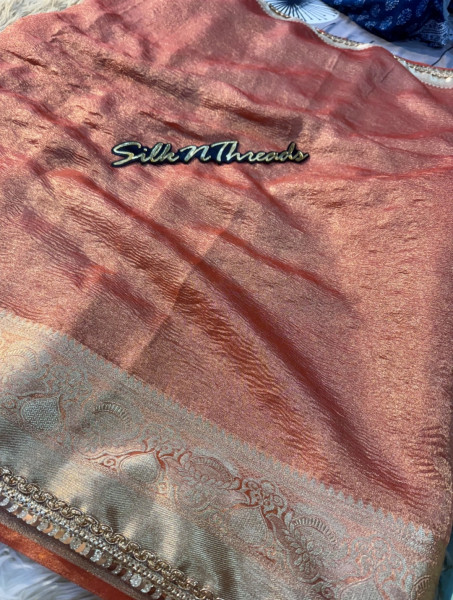 Banarasi Zari Tissue Crush Saree With Sequence Designer Lace