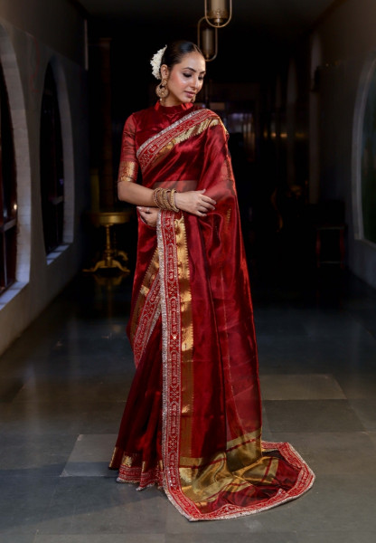 Premium Banarasi Tissue Silk Saree with Designer Black Zari Border