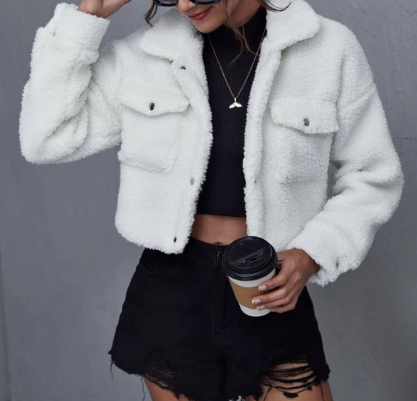 cropped teddy jacket white
