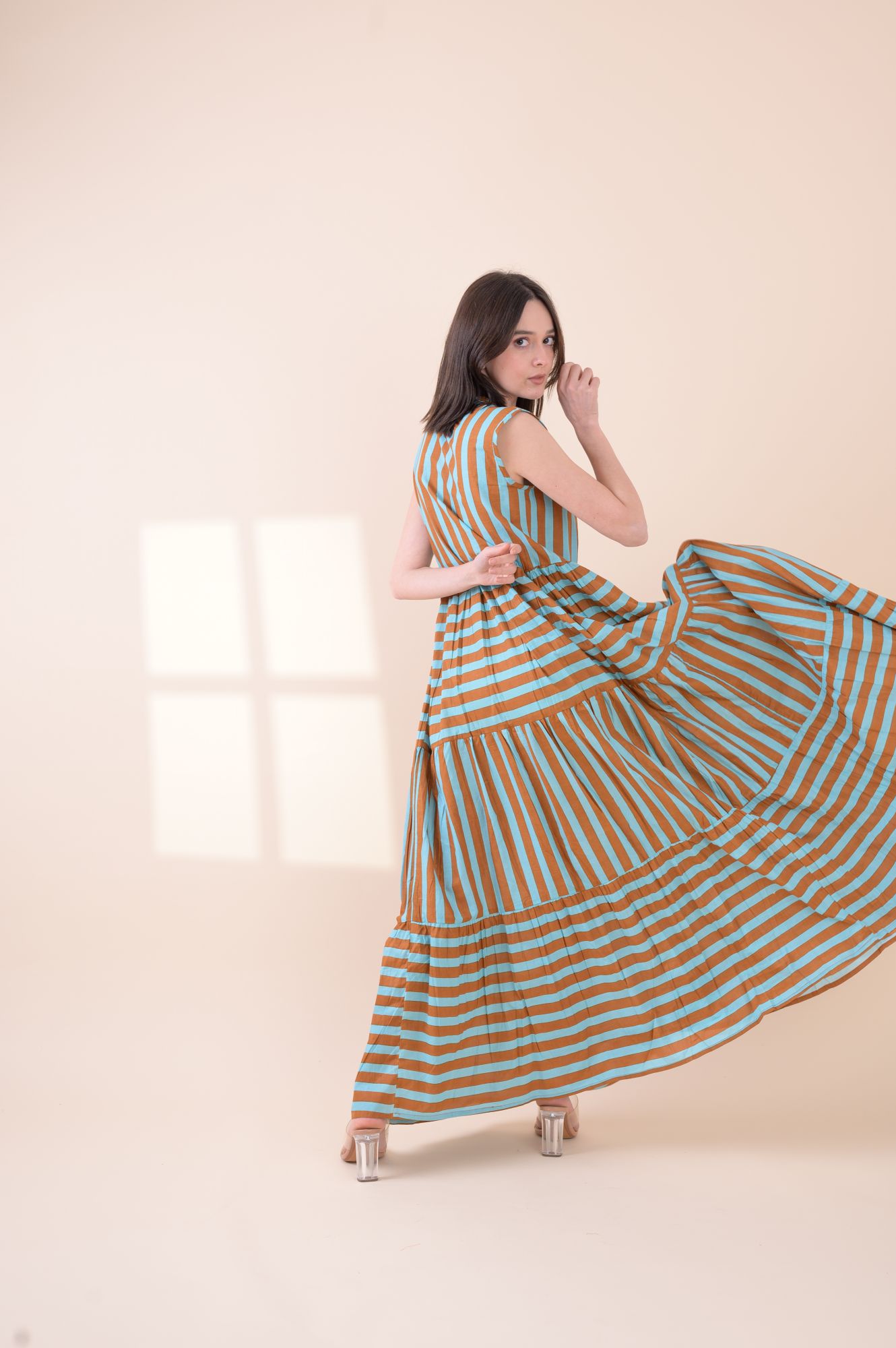 Geisha Dress Soneva Stripe Blue brown