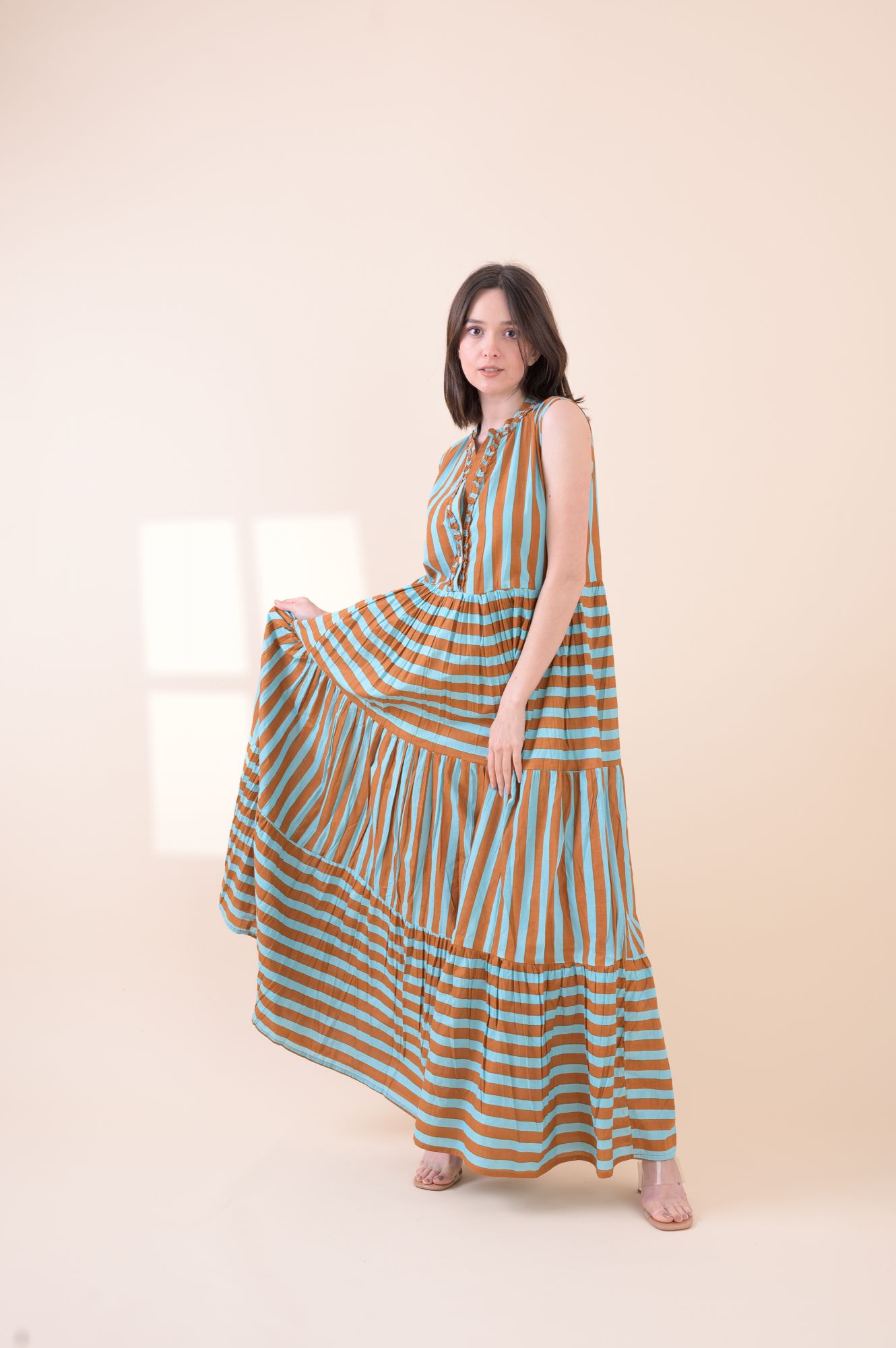 Geisha Dress Soneva Stripe Blue brown