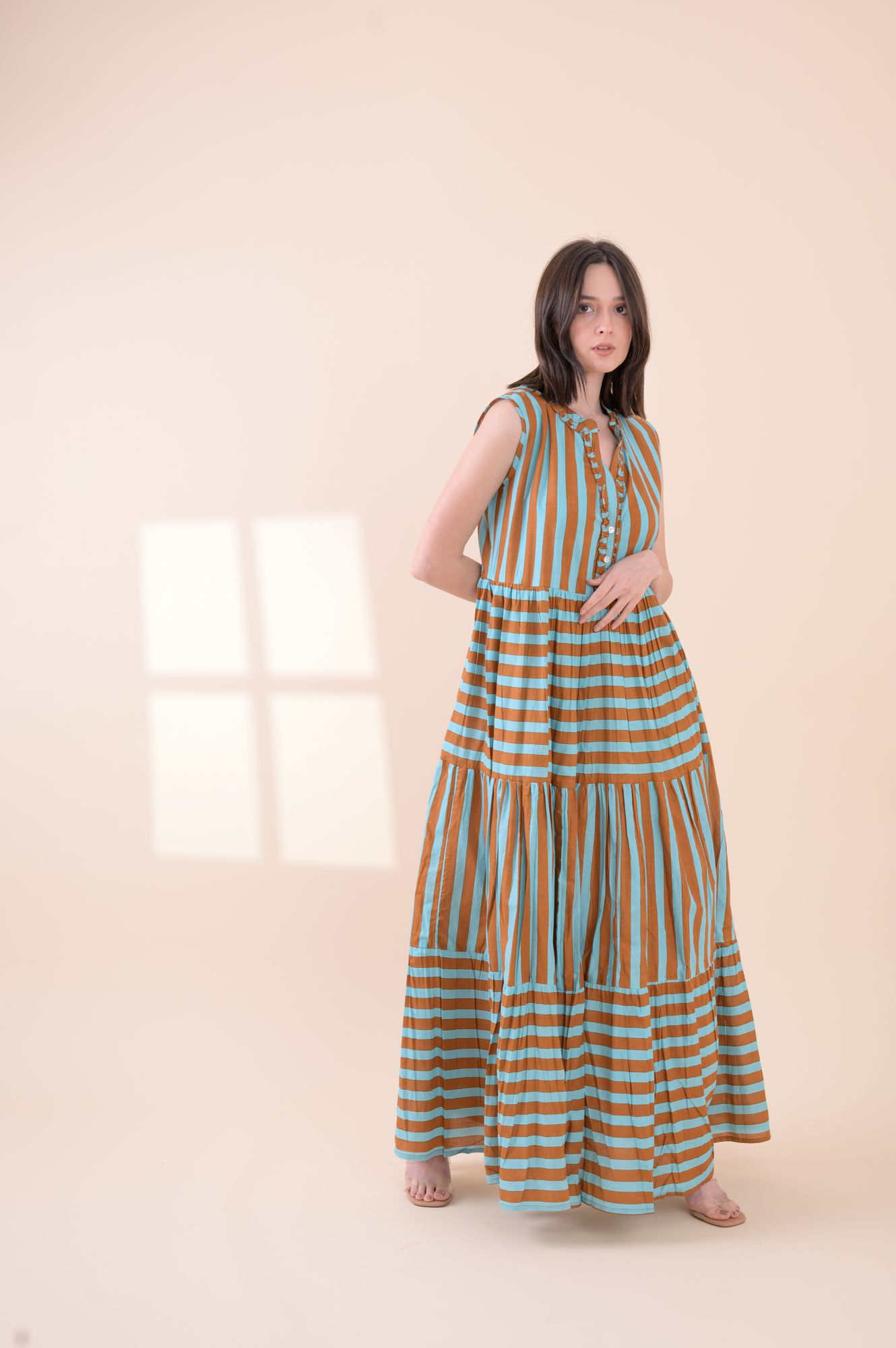 Geisha Dress Soneva Stripe Blue brown