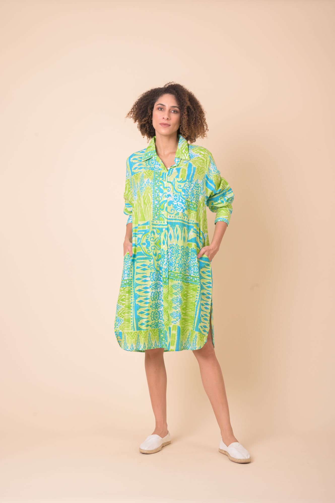 Gloster Dress Manek Ikat Lime