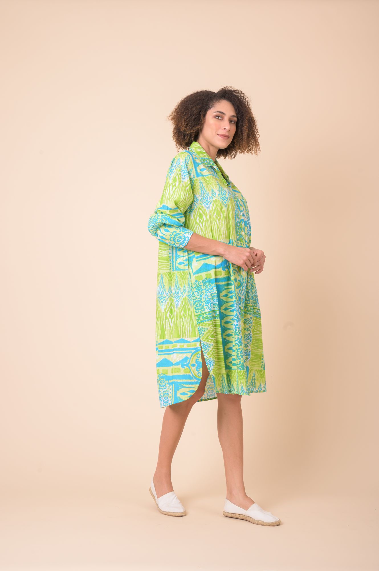 Gloster Dress Manek Ikat Lime