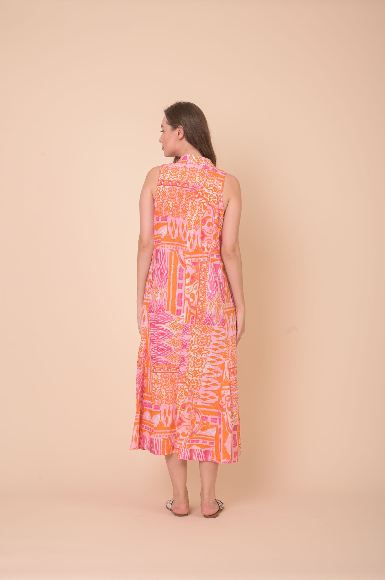 Safari Dress Manek Ikat Pink Orange