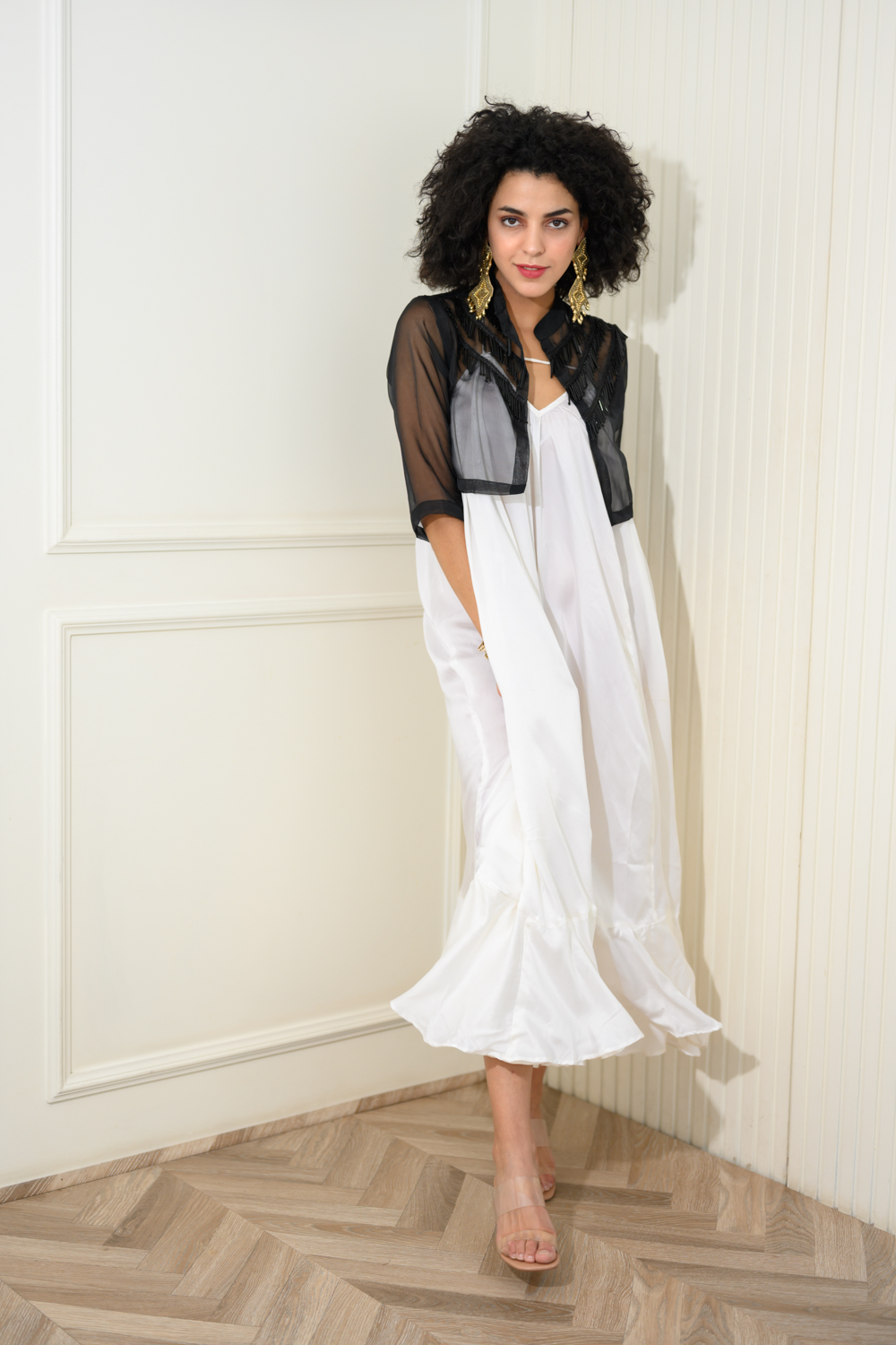 Dhola Dress White with Organza Jacket