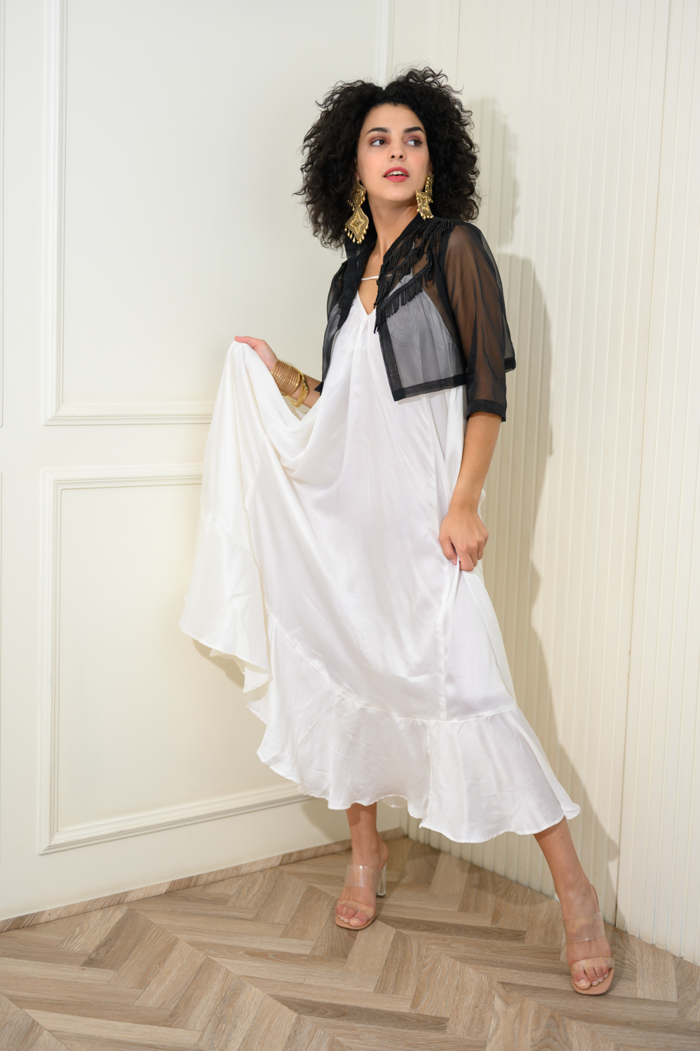 Dhola Dress White with Organza Jacket