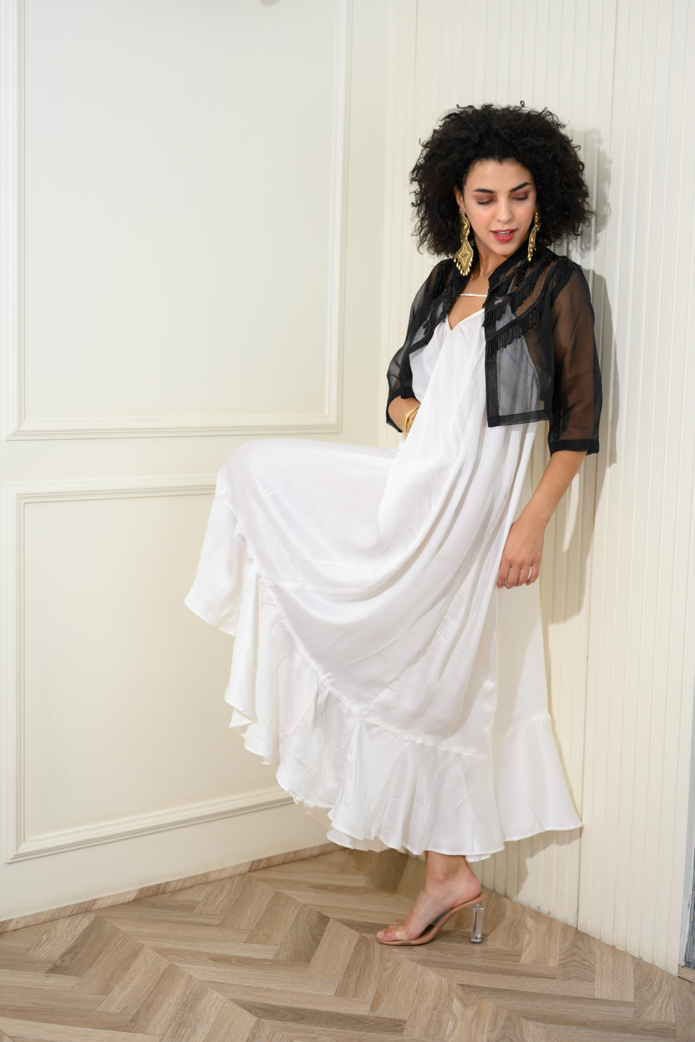 Dhola Dress White with Organza Jacket