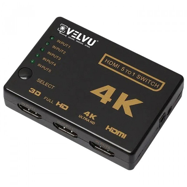 Image of VELVU 5 x 1 HDMI Switcher 4K with Remote ST-HDSW-5P-4K