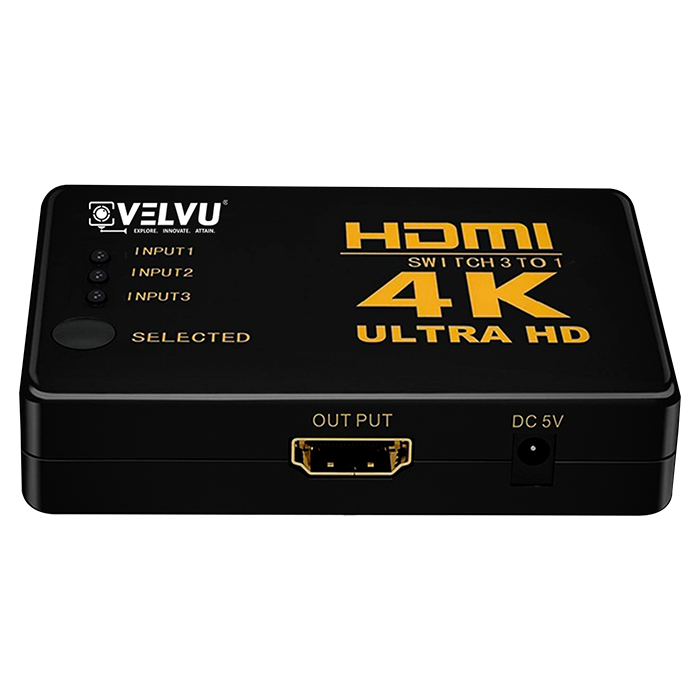 VELVU 3 x 1 HDMI Switcher 4K with Remote ST-HDSW-3P-4K