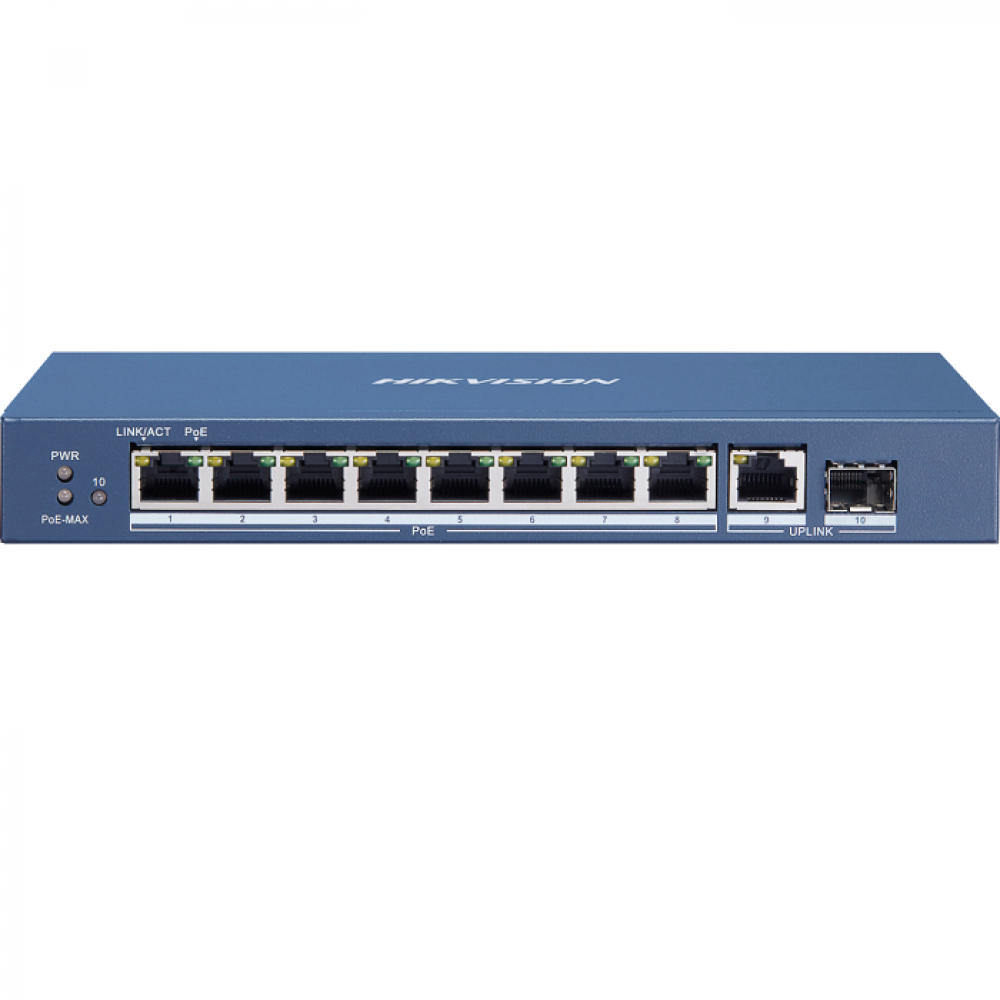 Switch POE GIGABIT 8 cổng PoE 1000M, 1 cổng uplink 1000M, 1 Cổng SFP 1000M Layer 2 DS-3E0510P-E/M