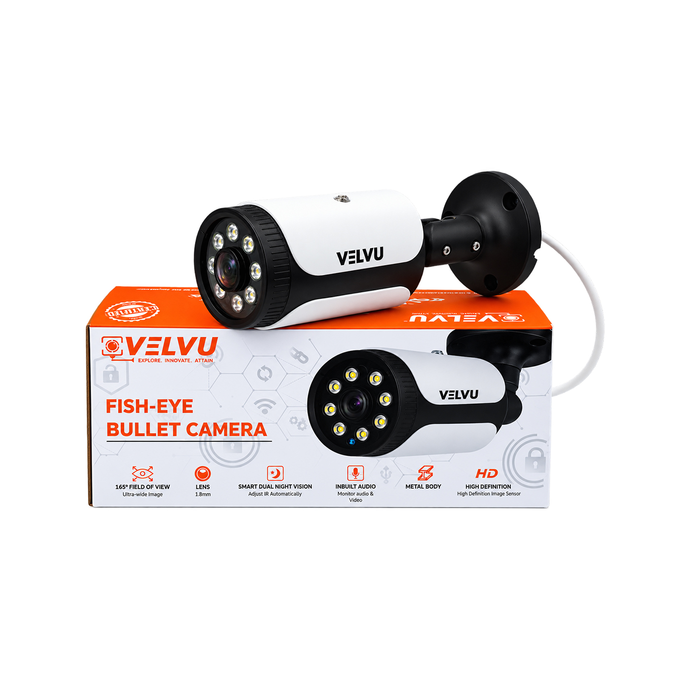VB-IP-5S01DL18A | Velvu 5MP IP Fish-Eye Bullet Dual Light + Audio (Lens: 1.8mm)