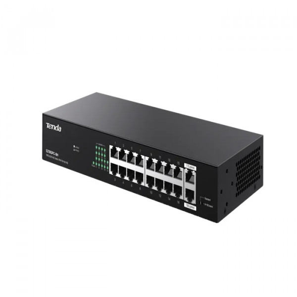 Image of TEI-S218 GPC-BH | Tenda 16-Port PoE Switch with 2 Gigabit Uplink Ports