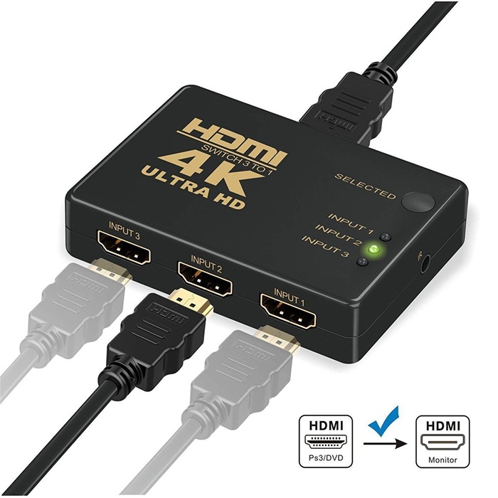 VELVU 3 x 1 HDMI Switcher 4K with Remote ST-HDSW-3P-4K