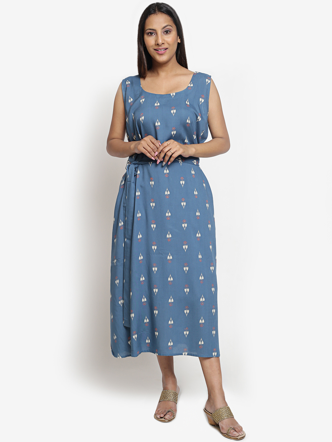 Rayon Teal Colour Sleeveless Dress