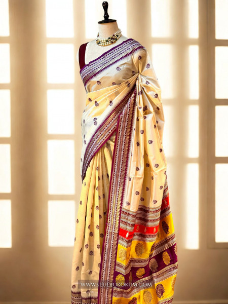 Aadhya:  Beige Colour Assam Silk Saree