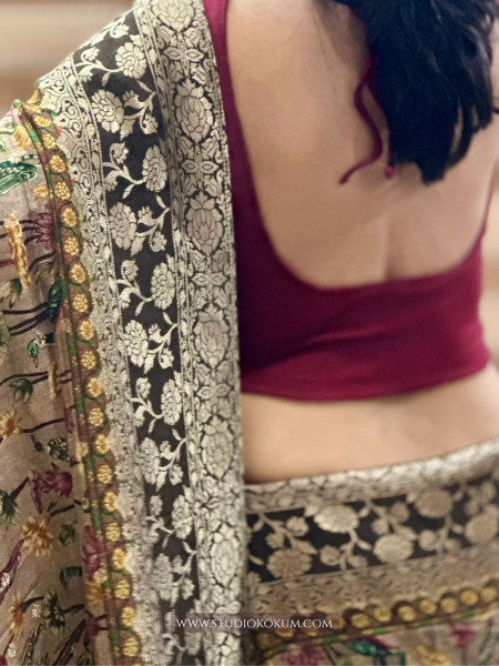 Full Sleeves Stretchable Back Strings Blouse in Maroon Colour