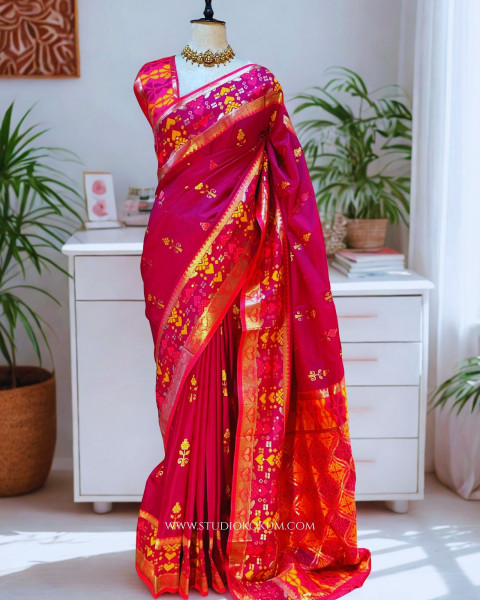 Baani: Fuchsia Ikkat Silk Saree
