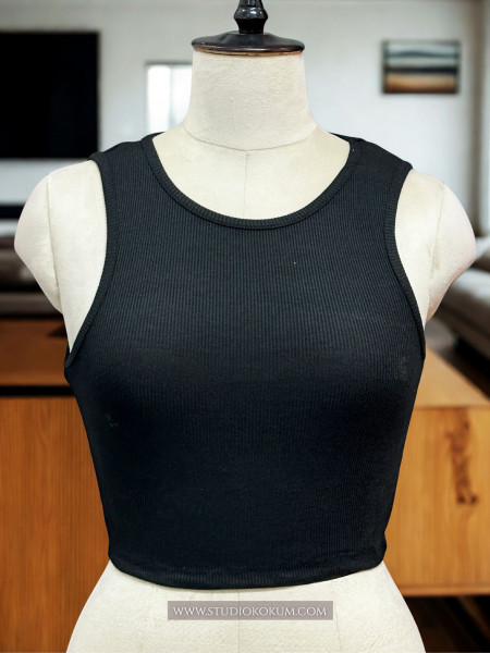 Sleeveless Hosiery Blouse in Black Colour Round Neck
