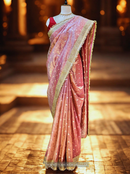 Sitara: Pink Tssue Silk Saree with Gota Zari