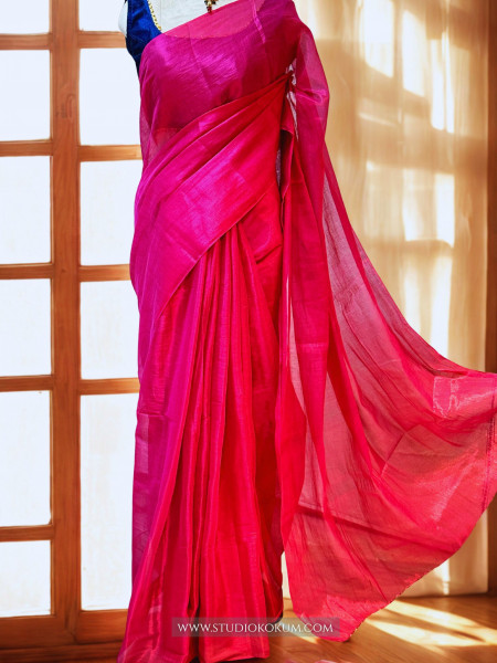 Diya: Magenta Pink Mul Tissue Saree
