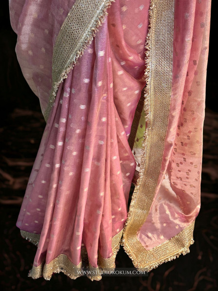 Sitara: Pink Tssue Silk Saree with Gota Zari