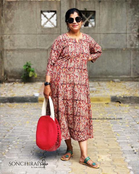 Anika: Red Handloom Kalamkari Dress