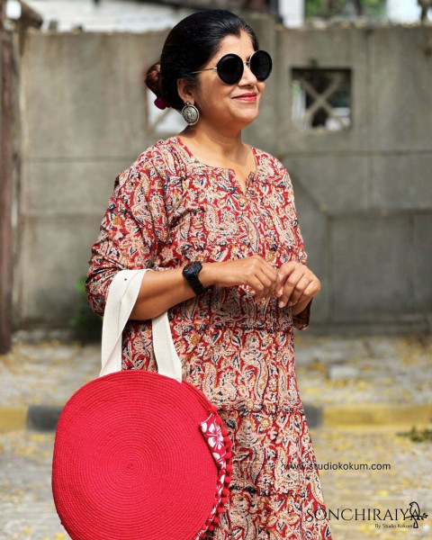 Anika: Red Handloom Kalamkari Dress