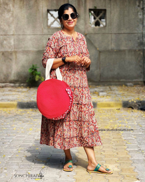 Anika: Red Handloom Kalamkari Dress