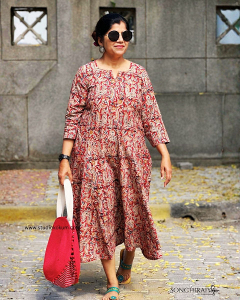 Anika: Red Handloom Kalamkari Dress