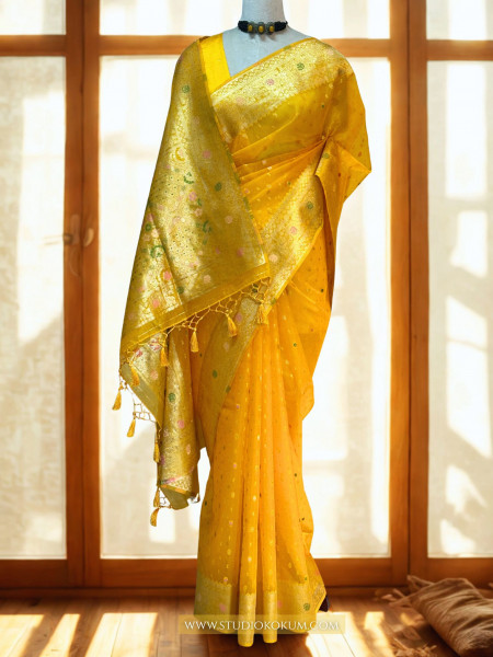 Myra - Golden Colour Organza Banarasi Saree