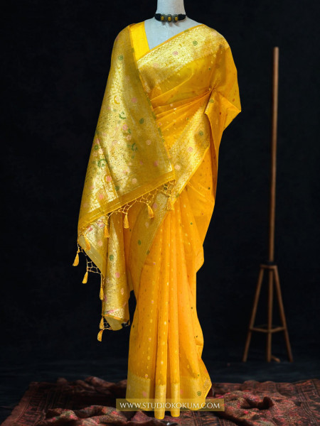 Myra - Golden Colour Organza Banarasi Saree
