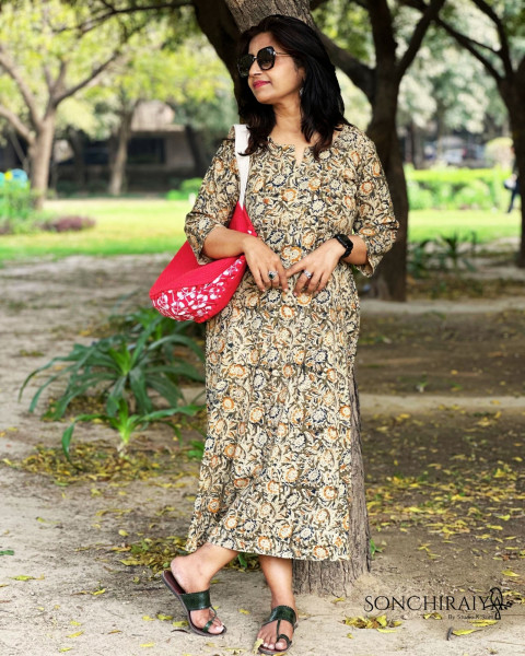 Image of Charvi: Green Handloom Kalamkari Dress