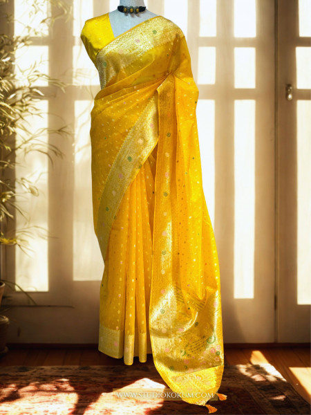 Myra - Golden Colour Organza Banarasi Saree