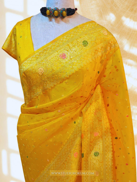 Myra - Golden Colour Organza Banarasi Saree