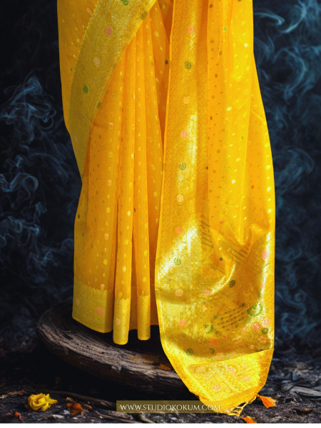 Myra - Golden Colour Organza Banarasi Saree