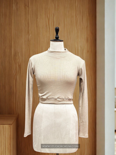 Image of Full Sleeves Stretchable Blouse in Beige Colour
