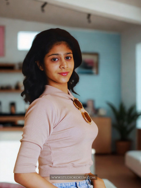 Elbow Sleeves Stretchable Blouse in Beige Colour