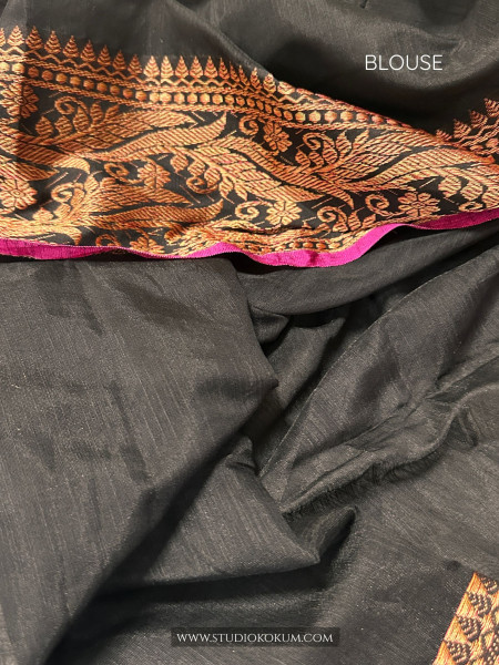 Chahak: Handloom Black Cotton Silk  Saree