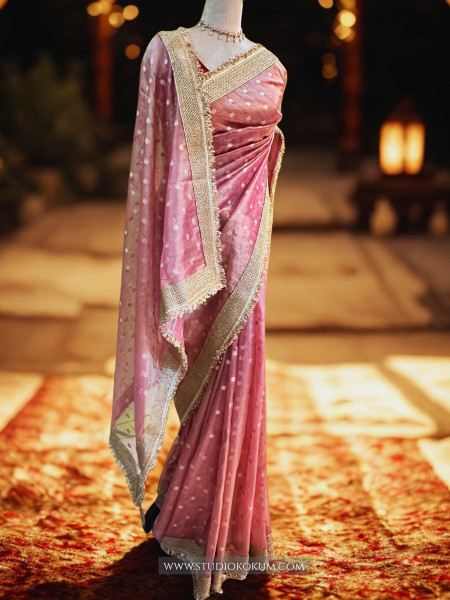 Sitara: Pink Tssue Silk Saree with Gota Zari