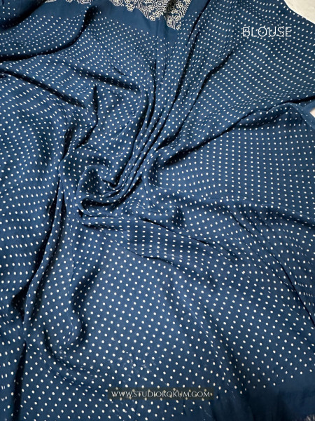 Falak: Cobalt Blue Modal Silk Hand blocked Ajrakh Zari Lagdi Patta Saree