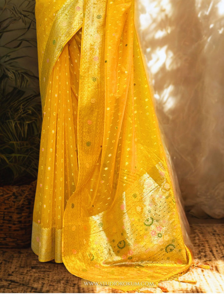 Myra - Golden Colour Organza Banarasi Saree