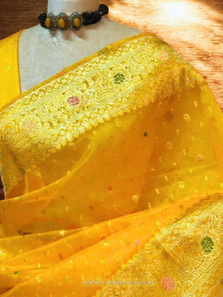 Myra - Golden Colour Organza Banarasi Saree