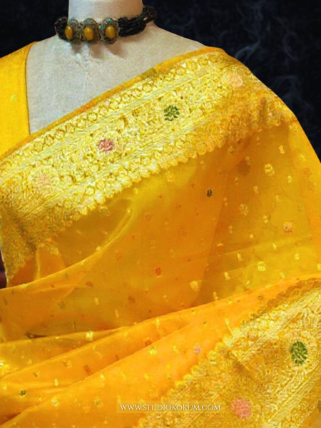 Myra - Golden Colour Organza Banarasi Saree