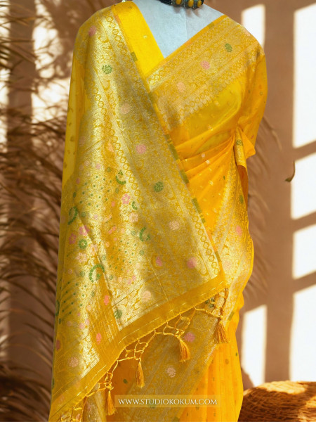 Myra - Golden Colour Organza Banarasi Saree