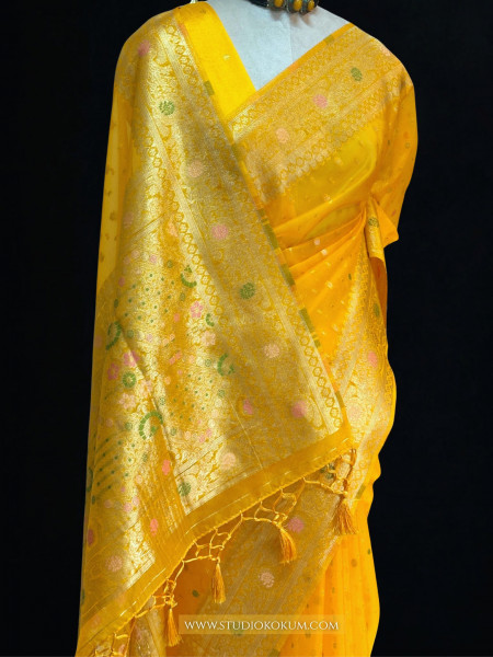 Myra - Golden Colour Organza Banarasi Saree