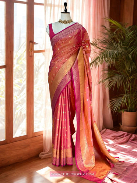 Image of Priyamvada - Soft Silk Banarasi Saree in Dual Tone Pink