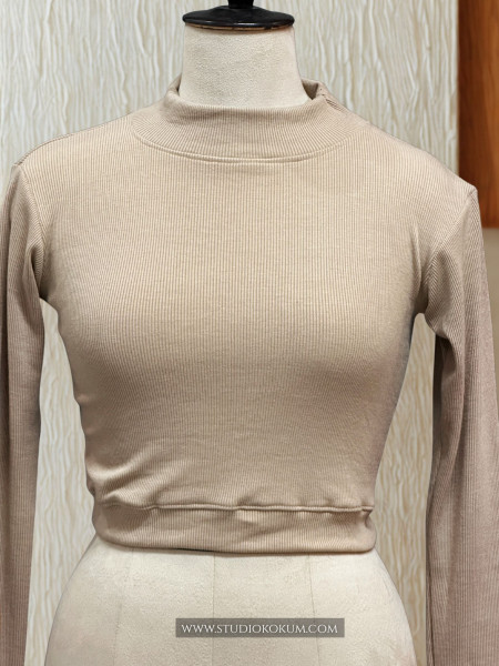 Elbow Sleeves Stretchable Blouse in Beige Colour