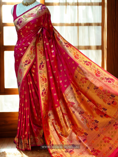 Image of Zoha: Magenta Pink Paithani Silk Saree